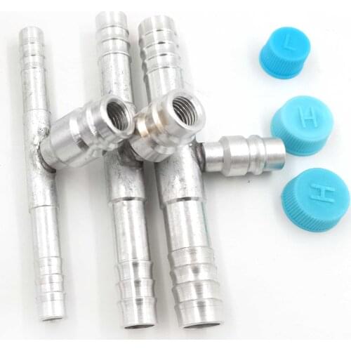 15PCS)Automotive air conditioning hose aluminum connector Straight pass with R134a refrigerant valve double Hose Pipe Fittings