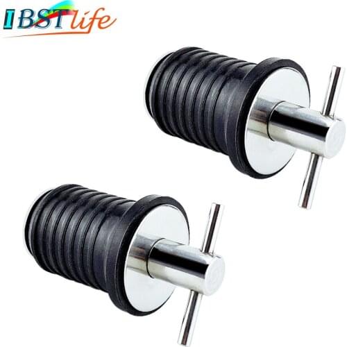 2X Stainless steel 304 Handle Rubber Drain Plug T-Handle TWIST-IN Hull Livewell bilge transom seawall marine boat accessories