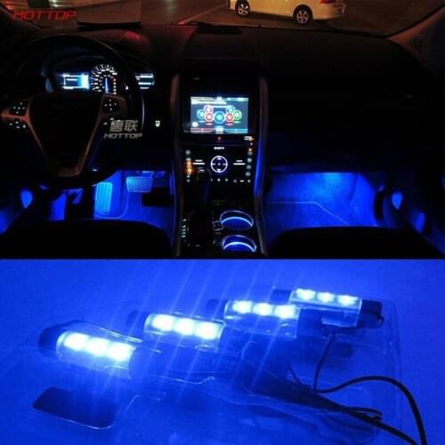 4Pcs Led Car Charge 12V Glow Interior Decorative 4In1 Atmosphere Light Lamp Blue