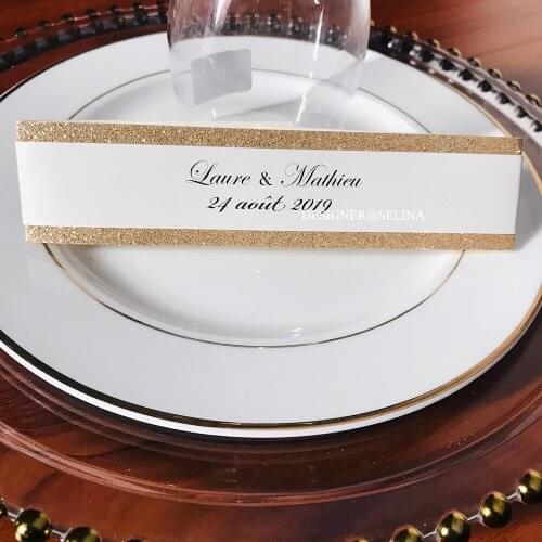 50PC Glittery Belly Band for Invitations, Rose Gold Glitter Wedding Invitation Wrap, Customize Print Red Silver Bling Invites