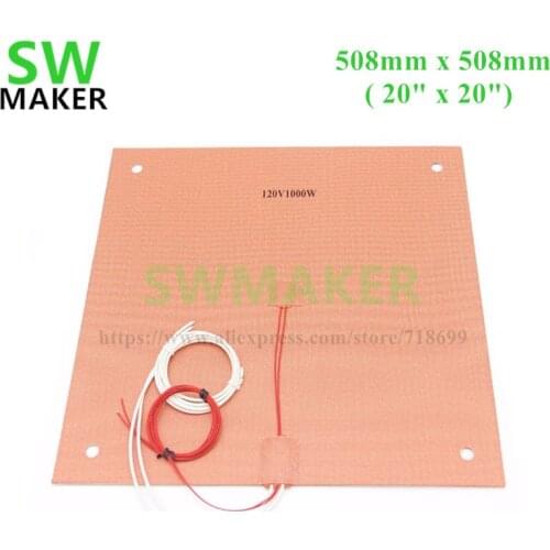 SWMAKER 508mm/20'' Silicone Heater for Creality CR-10 S5 3D printer heated Silicone Heater Pad fast heating