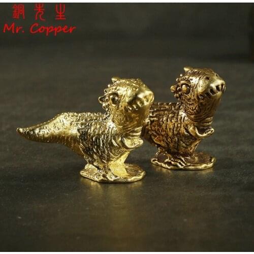 Antique Brass Dinosaur Statue Desk Toy Ornaments Decorations Vintage Copper Tyrannosaurus Figurines Craft Tea Pets Home Decors