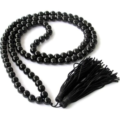 Buddhist 108 Beads Natural Black Stone Stone Japa Mala with Tassel Prayer Beads High Quality Free shipping