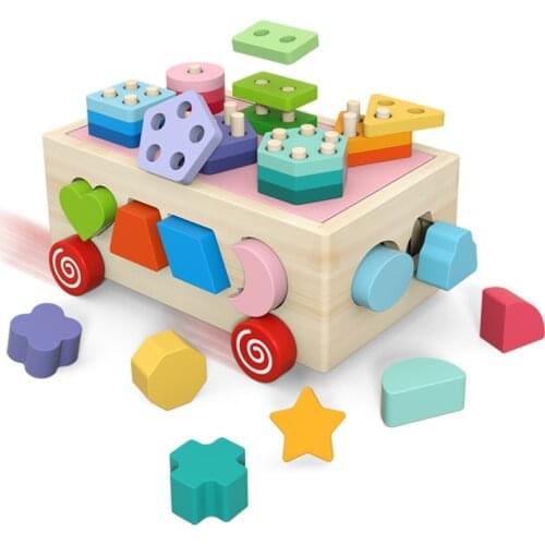 Kids Wooden Shape Sorter Educational Montessori Toys Color Shape Sorter Stacking Toy Building Block Box For Children Gift
