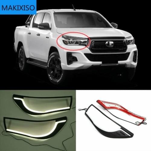 2PCS LED DRL Daytime Running Light Headlight Lamp Trim Cover Fit For Toyota Hilux Revo 2015 2016 2017 2018