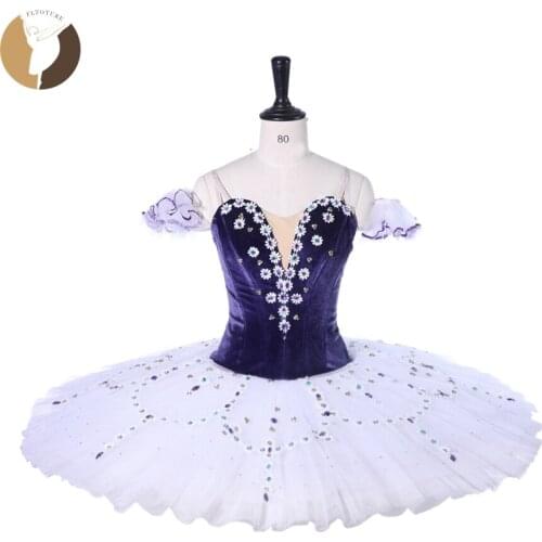 FLTOTURE Girl Dark Purle Velvet Bodies White Tutu Classical Ballet Performance Pancake Platter Dresses Ballet Competition Skirt