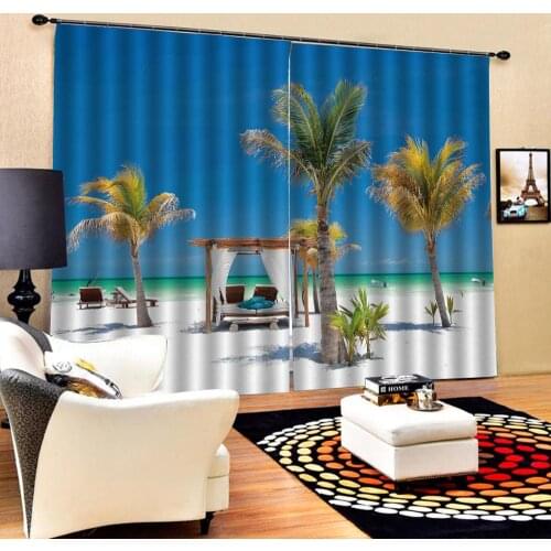 Blue beach curtains nature scenery 3D Curtain Printing Blockout Polyester Photo Drapes Fabric For Room