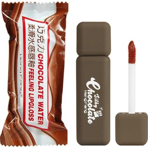 HengFang Chocolate Slime Water Sense Lip Glaze Waterproof LongLasting Moisturizing Lipgloss Matte Mist Lipstick Makeup Cosmetics