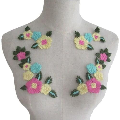 Exquisite and colorful lace fabric decoration ladies applique embroidery DIY clothing craft supplies accessories 1 pair for sale