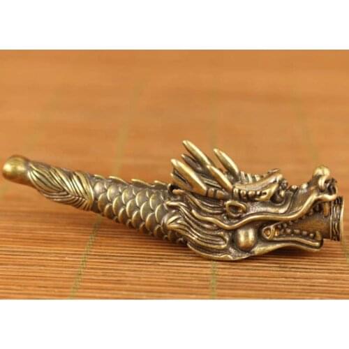 Exquisite chinese old copper hand carved dragon statue pipe smoking tool
