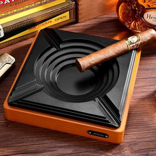 JIFENG Smoking Gadget Merbau Cigar Ashtray Square Cigar Ashtray Deliacte For Car & Home With 4 Cigars Holder Ash Slot