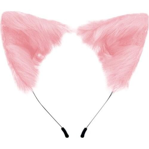 Kawaii Plush Pink Cat Ears Headband Realistic Furry Fluffy Animal Hairband Lolita Cosplay Fox Anime Costume Hair Accessories
