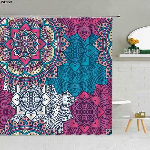 3D Creative Retro Mandala Flower Shower Curtain Geometric Ethnic Pattern Fabric Bathroom Supplies Cloth Curtains Decor With Hook