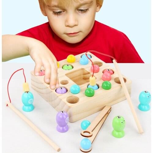 Magnetic Fishing Clip Beads Two In One Wooden Childrens Toys Simulation Play House Toys