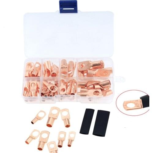 140PCS Car Copper Ring Terminal Lug SC Battery Welding Crimp Connectors Kit 60PCS terminals + 80PCS heat shrink tubes