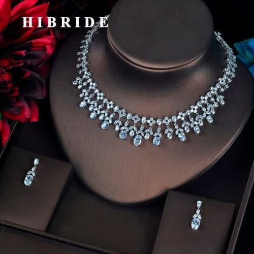 HIBRIDE Clear Water Drop Pear Cut Cubic Zircon Bridal Jewelry Set Parure Bijoux Femme Mariage Luxury Jewelry N-613