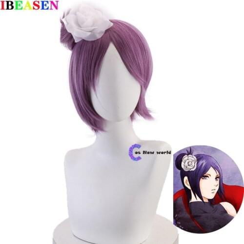 2020 New Anime wig Konan Cos Wig purple wig with head flower Styled Heat Resistant Hair Cosplay Costume Wig