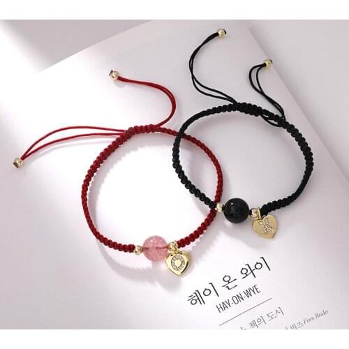 2021 New Handmade Weave Crystal Ball Heart Charm Bracelets For Lovers Romantic Jewelry Adjustable Bracelet Bangles