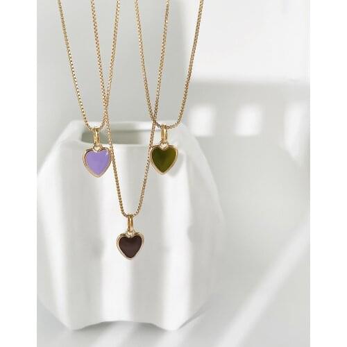Origin Summer Minimalist Sweet Love Heart Pendant Necklace for Women Girls Enamel Gold Color Metallic Chain Necklace Jewellery