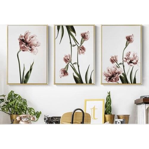 Poster Nordic Watercolor Green Plant Canvas Pictures Home Decoration Minimalist Painting Modular Pink Flower Wall Art Prints