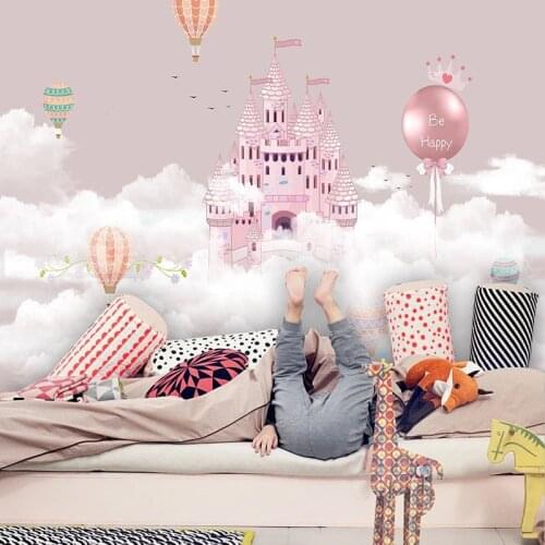 Custom Photo Wallpaper 3D Cartoon Castle Hot Air Balloon Mural Childrens Room Background Wall Decor Papel De Parede Infantil 3D