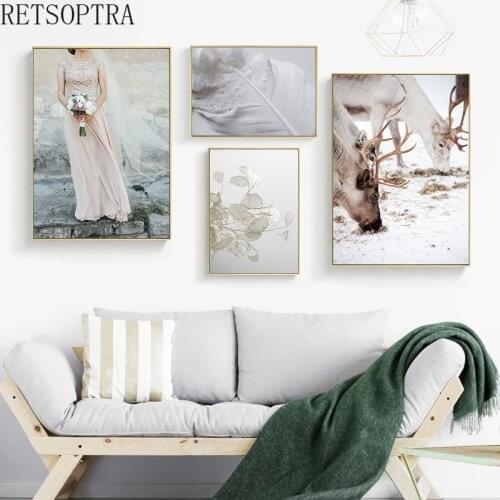 Nature Plant Flower Reed Feathers Bride Canvas Painting Winter Landscape Botanical Print Wall Art Picture Poster Home Decoration