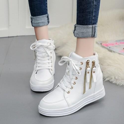 Autumn Winter New Women High-top Shoes Vulcanized Pu Leather Lace-up Flats Fashion Sneakers Ankle Boots Platform Heighten shoes