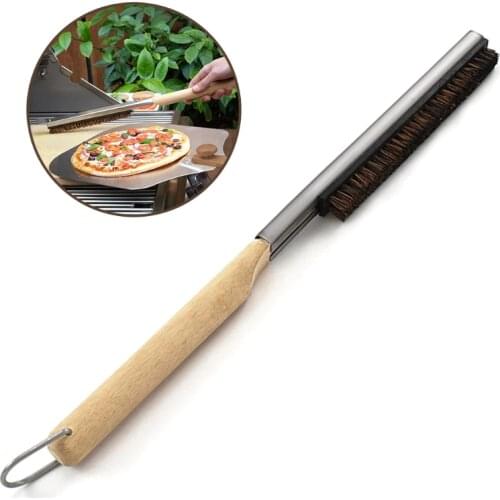 BBQ Grill Brush Rubber Wooden Handle with Palm Stalk Fiber Bristles Safty BBQ Cleaning Brush for All Types Grilling Tool