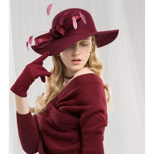 Lady Fedoras Hats New Wool Hat Elegant Aristocratic Wide Brim Woolen Cap Joker Hat Fashion Female Adjust Hats A46