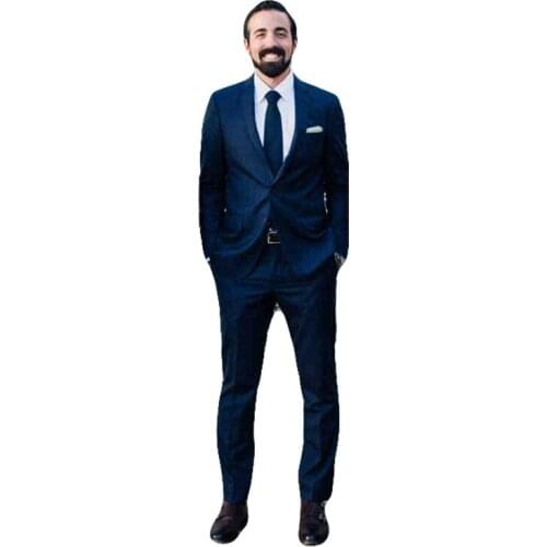 Navy Blue Tradition Custom Made Generous Navy Two Button Groom Tuxedos Groomsmen Best Man Suit Mens Wedding Suits (Jacket+Pants)