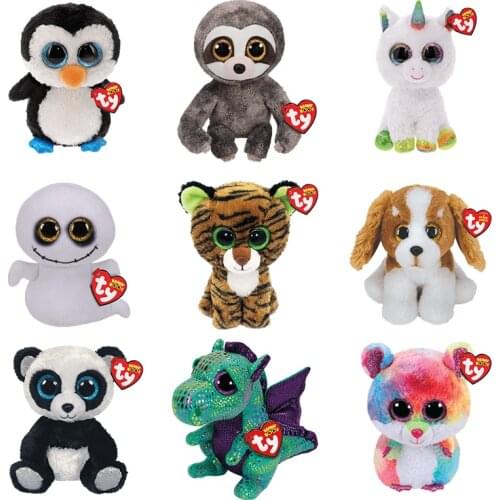 Ty Beanie Boos Big Eyes Plush Animal Doll Panda Unicorn Owl Soft Stuffed Toys Dog Cat Bear Kawaii Baby Toys Kids Toys 15cm