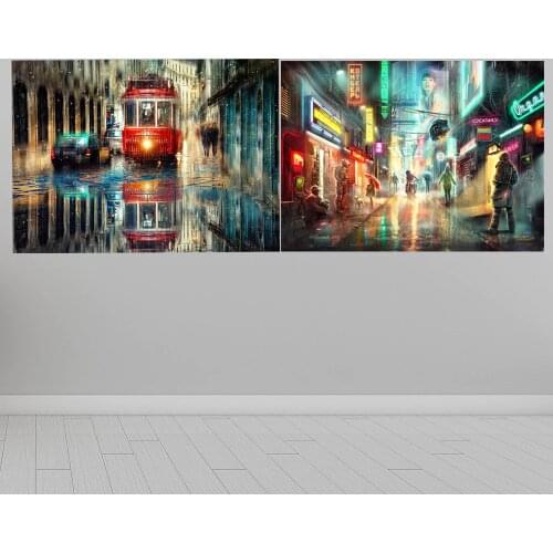 Retro Lisbon City Street Landscape Oil Painting on Canvas Art Posters and Prints Scandinavian Wall Picture for Living Room Cudro