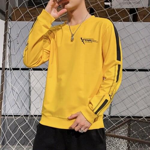 Spring autumn round neck solid color hoodies shirt men loose hip hop top japanese streetwear individuality sweatshirts pullover