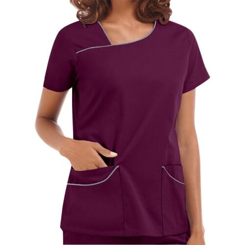 Women Nurse Tee Uniform Short Sleeve V-neck Button Summer Plus Size Ladies T-shirt Care Workers Tunic Clinic Clothing 2021 #YJ