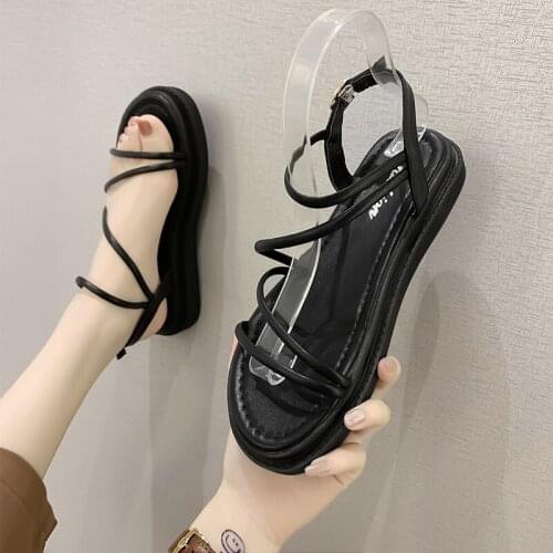 New Summer Platform Women Sandal Shoes 2021 Soft Sneakers Fashion Casual Slipper Flattie Black Lady Square Toe Footwear