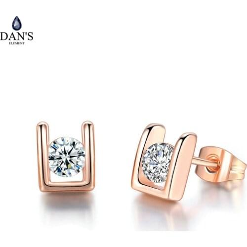 DANS ELEMENT Stud Earrings For Woman Lady Style Cubic Zirconia Austrian Crystal Rose Gold Color Fashion Jewelry Gift DEE216