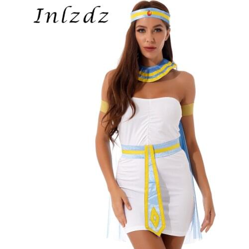 Womens Fancy Cosplay Halloween Dress with Shawl Headwear Neckwear Belt Strapless Ruched Theme Party Fancy Dress Ball Costume