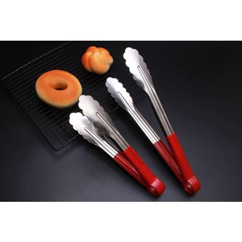 1PC BQ Tongs Silicone Cover Handle Kitchen Tongs Lock Design Barbecue Clip Clamp Stainless steel Food Tongs PM 009