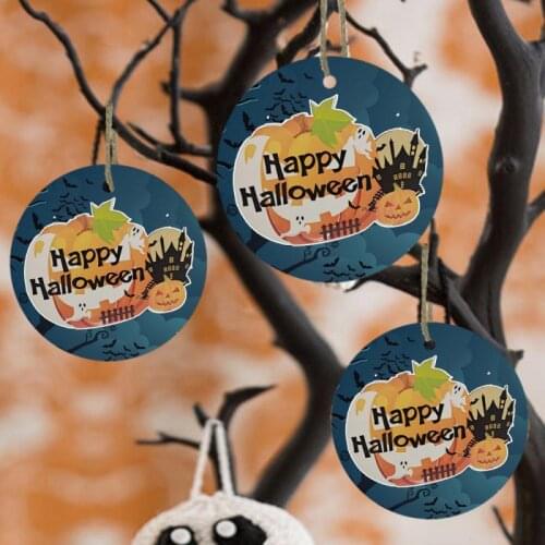 1PC Halloween Wooden Hanging Ornaments Pumpkin Car Pendant Plaque With Lanyard Window Door Crafts Home Hanging Decorations
