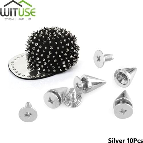 10pcs 10mm Silver punk rock studs and spikes for clothes metal bullet rivets for leather fashion accessory Garment Rivets