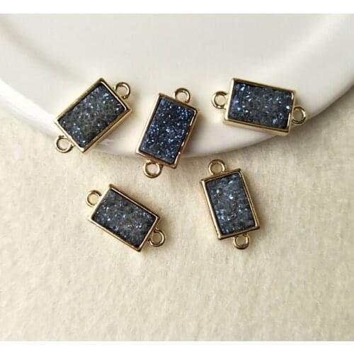 10pcs rectangle Druzy Agat e Geode Druzy Pendants Gold color Titanium Druzy charms Connector with Double Bails CT69