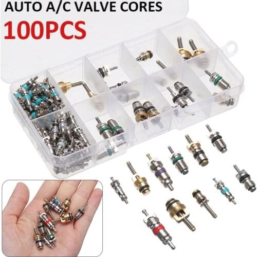 100pcs/kit Copper Car Auto AC A/C Valve Cores Replacement Refrigerant Valve Core Leak Tool Assortment