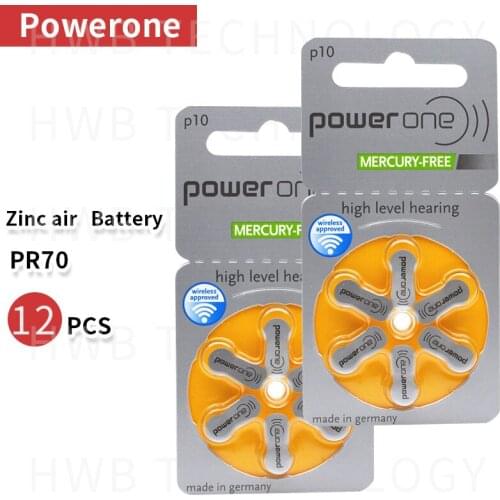12PCS/lot(2 pack )PowerOne PR70 P10 A10 S10 zinc air button battery for Hearing aid Free shipping