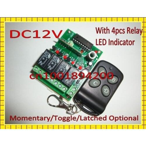 4 Relay CH Wireless Remote Control Switch System + LED Indicator12V Momentary Toggle Latched LED SMD Light Lamp ON OFF Switch