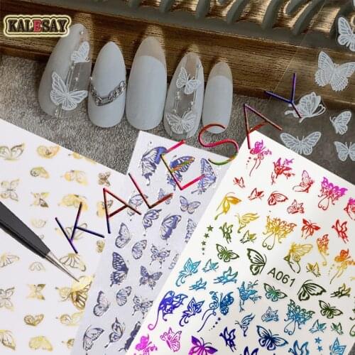3D Nail Art Sticker Decal Decoration Color Butterfly Laser Gold Silver Nail Stickers Glow Dark Manicure design Sticker Nails