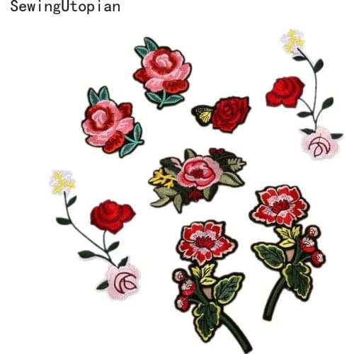 8PCS Rose Embroidered Sewing on Patch Flower Iron on Patch Stickers for Clothes Badge Sewing Fabric Applique Supplies