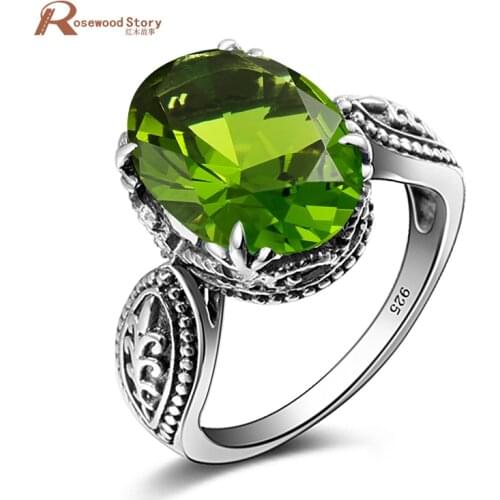 Bulgaria Jewelry Vintage Charm Olivine Created Peridot Ring For Women 925 Sterling Silver Friendship August Birthstone Rings