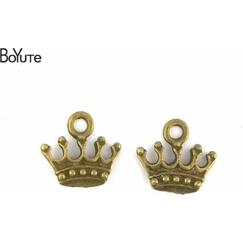 BoYuTe (100 Pieces/Lot) 14*13MM Zinc Alloy Antique Bronze Silver Plated Metal Pendant Crown Charms for Diy Jewelry Makings
