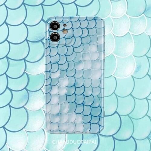 Retro kawaii gradient Fish scales art japanese Phone Case For iPhone 12 11 Pro Max Xr Xs Max 7 8 Plus 7Plus case Cute Soft Cover