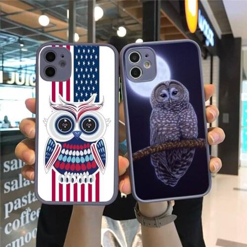 Phone Case For iPhone 12 11 Mini Pro XR XS Max 7 8 Plus X animal cute cartoon owl Bird Matte transparent Gray Cover
